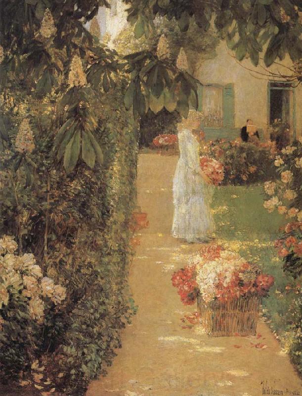 Childe Hassam Gathering Flowers in a French Garden France oil painting art